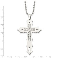 Chisel Stainless Steel Polished Necklace with Sterling Silver Inlay Cross Pendant on a Ball Chain, 20" view 5