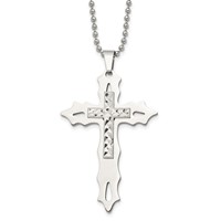 Chisel Stainless Steel Polished Necklace with Sterling Silver Inlay Cross Pendant on a Ball Chain, 20" view 1