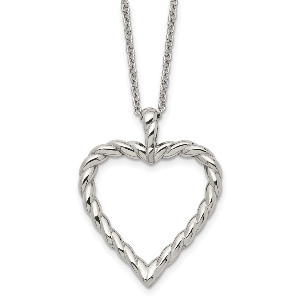 Stainless Steel Polished Twisted Heart 18in Necklace