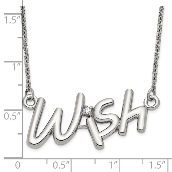 Stainless Steel Polished CZ Wish Necklace