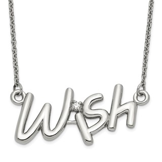 Stainless Steel Polished CZ Wish Necklace