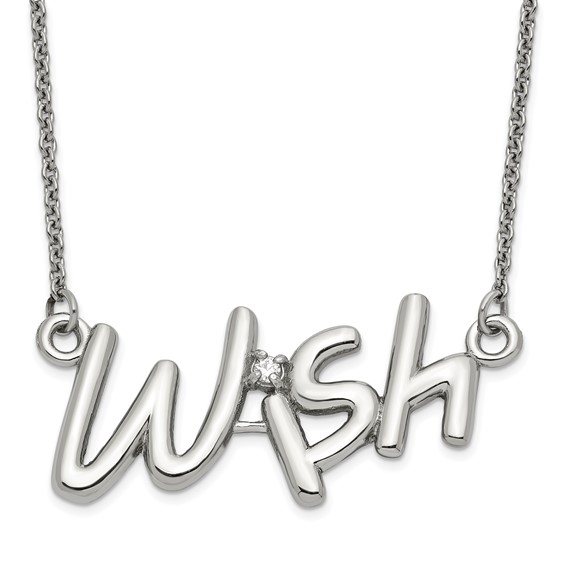 Stainless Steel Polished CZ Wish Necklace