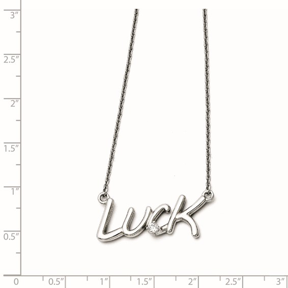Stainless Steel Polished CZ with 2in ext. Luck Necklace