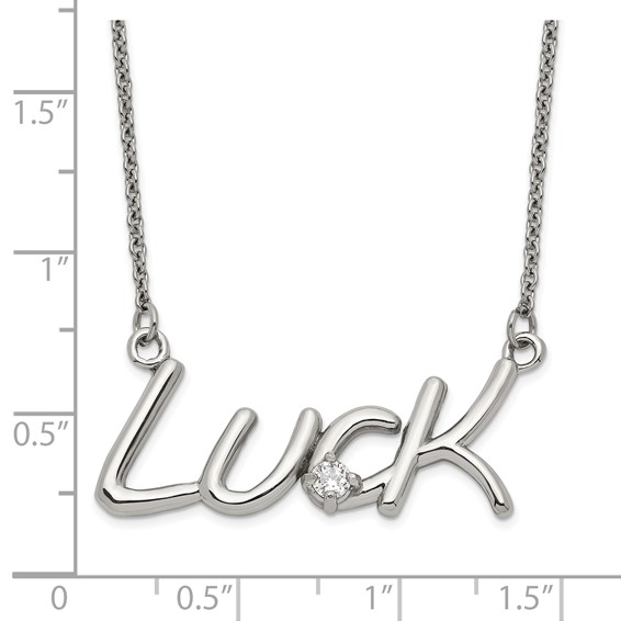 Stainless Steel Polished CZ with 2in ext. Luck Necklace