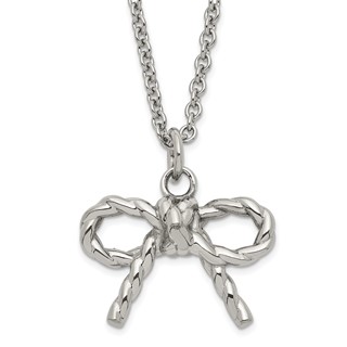 Stainless Steel Polished Twisted Bow Necklace