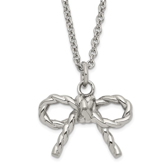Stainless Steel Polished Twisted Bow Necklace