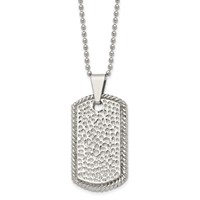 Stainless Steel Polished and Textured Dog Tag Necklace, 22" view 1