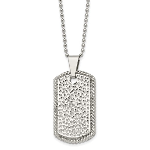 Stainless Steel Polished and Textured Dog Tag Necklace, 22"