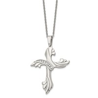 Chisel Stainless Steel Polished Necklace with CZ Swirl Cross Pendant on a Cable Chain, 20" view 3