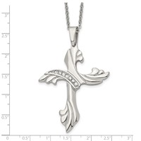 Chisel Stainless Steel Polished Necklace with CZ Swirl Cross Pendant on a Cable Chain, 20" view 5