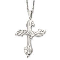 Chisel Stainless Steel Polished Necklace with CZ Swirl Cross Pendant on a Cable Chain, 20" view 1