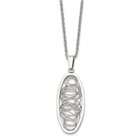 Stainless Steel Polished Wire Designed Oval Necklace, 18" view 3