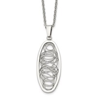 Stainless Steel Polished Wire Designed Oval Necklace, 18" view 1