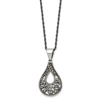 Chisel Stainless Steel Antiqued, Polished and Textured Marcasite Teardrop Pendant on a Singapore Chain Necklace, 20" view 3