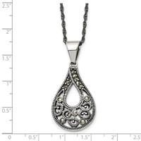 Chisel Stainless Steel Antiqued, Polished and Textured Marcasite Teardrop Pendant on a Singapore Chain Necklace, 20" view 5