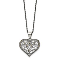 Chisel Stainless Steel Antiqued and Polished Necklace with Marcasite Heart Pendant on a Singapore Chain, 20" view 3