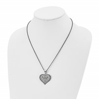 Chisel Stainless Steel Antiqued and Polished Necklace with Marcasite Heart Pendant on a Singapore Chain, 20" view 4