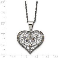 Chisel Stainless Steel Antiqued and Polished Necklace with Marcasite Heart Pendant on a Singapore Chain, 20" view 5