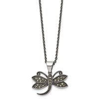 Chisel Stainless Steel Antiqued and Polished Necklace with Marcasite Dragonfly Pendant on an Cable Chain, 18" view 3