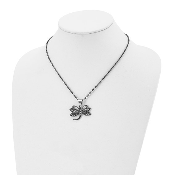 Chisel Stainless Steel Antiqued and Polished with Marcasite Dragonfly Pendant on an 18 inch Cable Chain Necklace