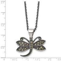 Chisel Stainless Steel Antiqued and Polished Necklace with Marcasite Dragonfly Pendant on an Cable Chain, 18" view 5