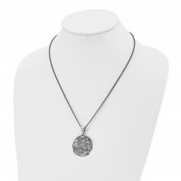 Chisel Stainless Steel Antiqued and Polished Marcasite Circle Pendant on a Singapore Chain Necklace, 20" view 4