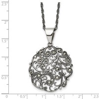 Chisel Stainless Steel Antiqued and Polished Marcasite Circle Pendant on a Singapore Chain Necklace, 20" view 3