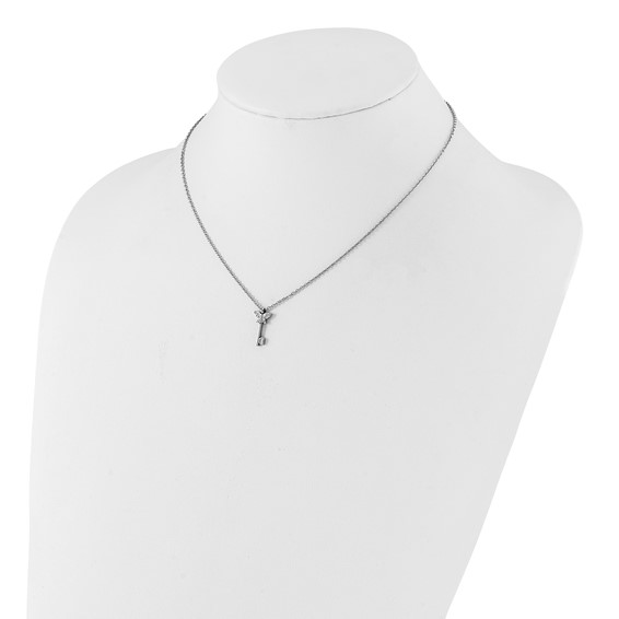 Stainless Steel Polished CZ Butterfly Key with 2 inch ext Necklace