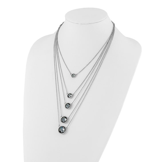Stainless Steel Polished Multistrand Grey Glass w/ 2in ext. Necklace