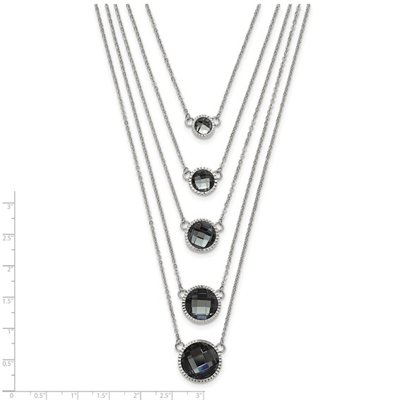 Stainless Steel Polished Multistrand Grey Glass w/ 2in ext. Necklace