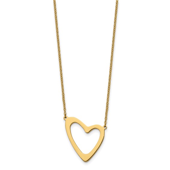 Stainless Steel Polished Yellow IP-plated Heart 17in w/2in ext. Necklace