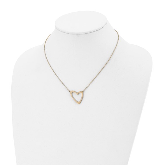 Stainless Steel Polished Yellow IP-plated Heart 17in w/2in ext. Necklace