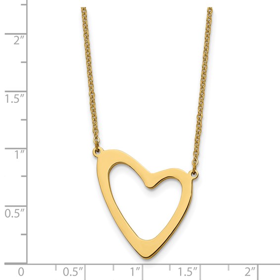 Stainless Steel Polished Yellow IP-plated Heart 17in w/2in ext. Necklace