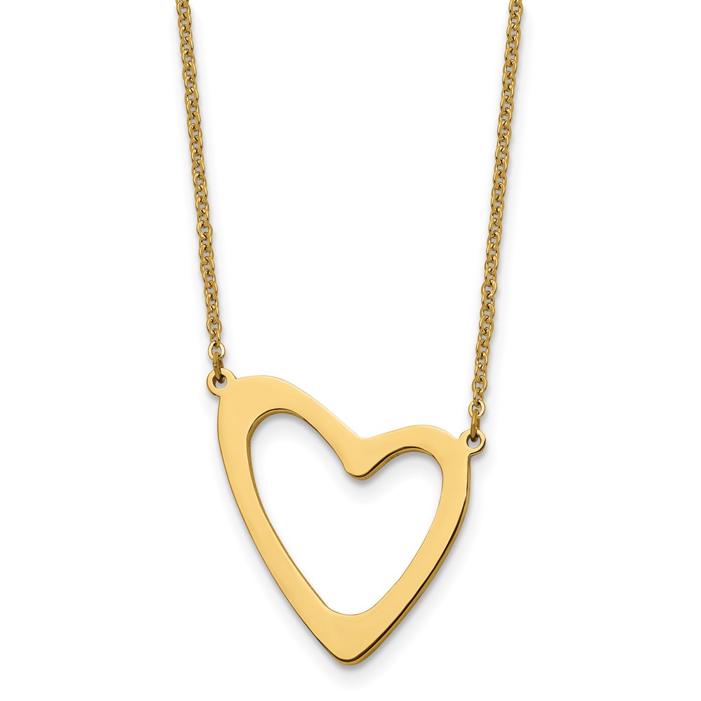 Stainless Steel Polished Yellow IP-plated Heart 17in w/2in ext. Necklace