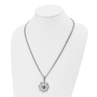 Stainless Steel Polished Necklace with Black Enamel Saw Blade with Skull, 24" view 4