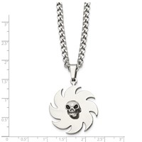 Stainless Steel Polished Necklace with Black Enamel Saw Blade with Skull, 24" view 3