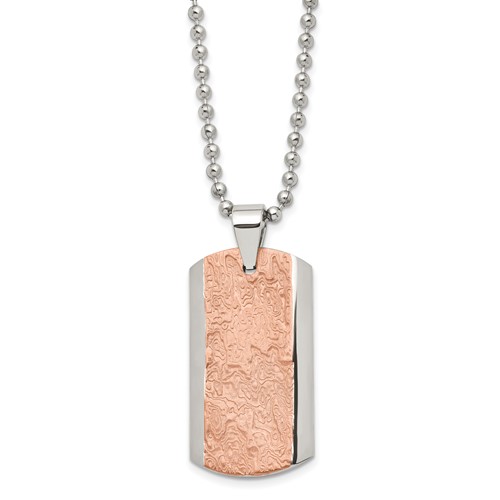 Stainless Steel Polished and Textured Brown IP-plated Necklace, 24"