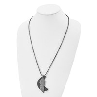 Stainless Steel Brushed Wing Necklace with Leather Moon Black IP, 26.5" view 4