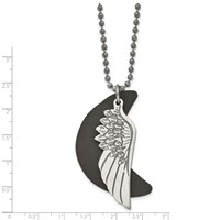 Stainless Steel Brushed Wing Necklace with Leather Moon Black IP, 26.5" view 3