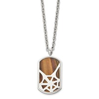 Stainless Steel Polished Tiger's Eye Spider Web Design Dog Tag Necklace view 3