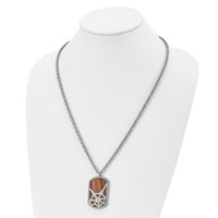 Stainless Steel Polished Tiger's Eye Spider Web Design Dog Tag Necklace view 4