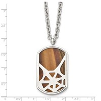 Stainless Steel Polished Tiger's Eye Spider Web Design Dog Tag Necklace view 5