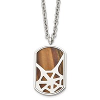 Stainless Steel Polished Tiger's Eye Spider Web Design Dog Tag Necklace view 1