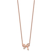 Stainless Steel Polished Rose IP-plated Necklace with CZ Bow with Ext, 1.75" view 3
