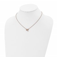 Stainless Steel Polished Rose IP-plated Necklace with CZ Bow with Ext, 1.75" view 4