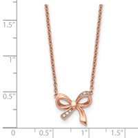 Stainless Steel Polished Rose IP-plated Necklace with CZ Bow with Ext, 1.75" view 5