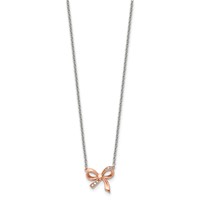 Stainless Steel Polished Rose IP-plated Necklace with CZ Bow with Ext, 1.75" view 3