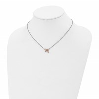 Stainless Steel Polished Rose IP-plated Necklace with CZ Bow with Ext, 1.75" view 4