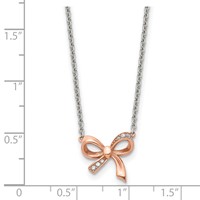 Stainless Steel Polished Rose IP-plated Necklace with CZ Bow with Ext, 1.75" view 5