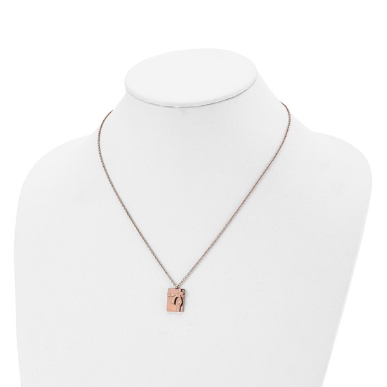 Stainless Steel Polished Rose IP-plated Gift & Bow w/2.5in ext Necklace